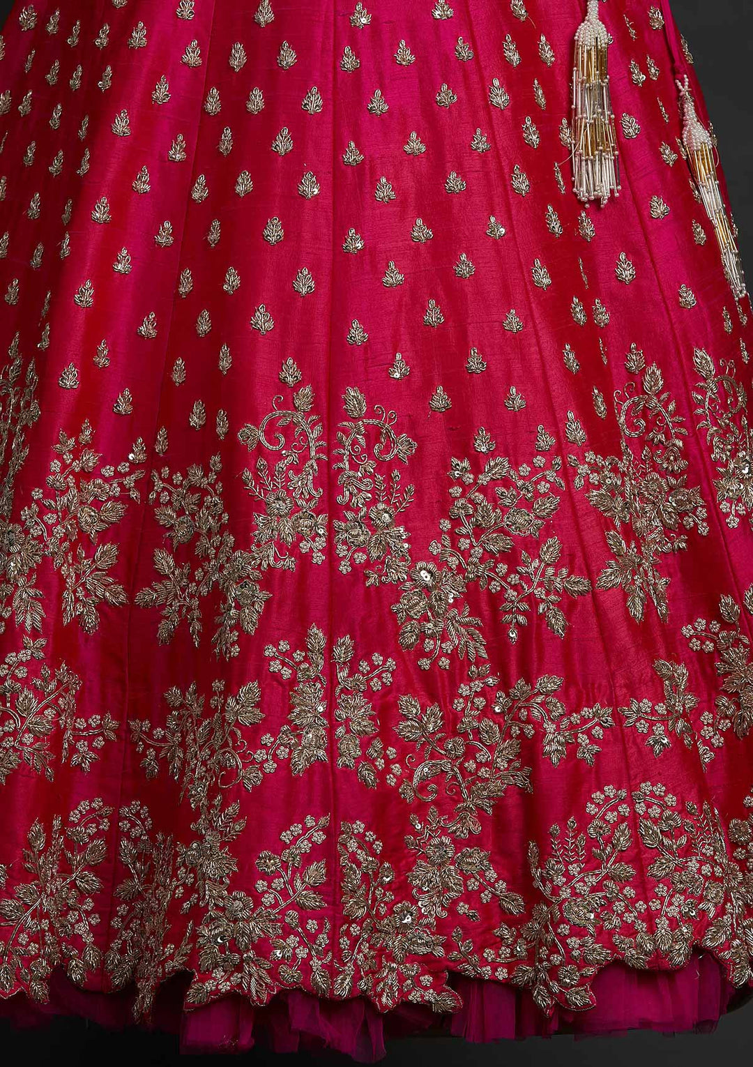 Rani Pink Zardosi Raw Silk Designer Lehenga - koskii