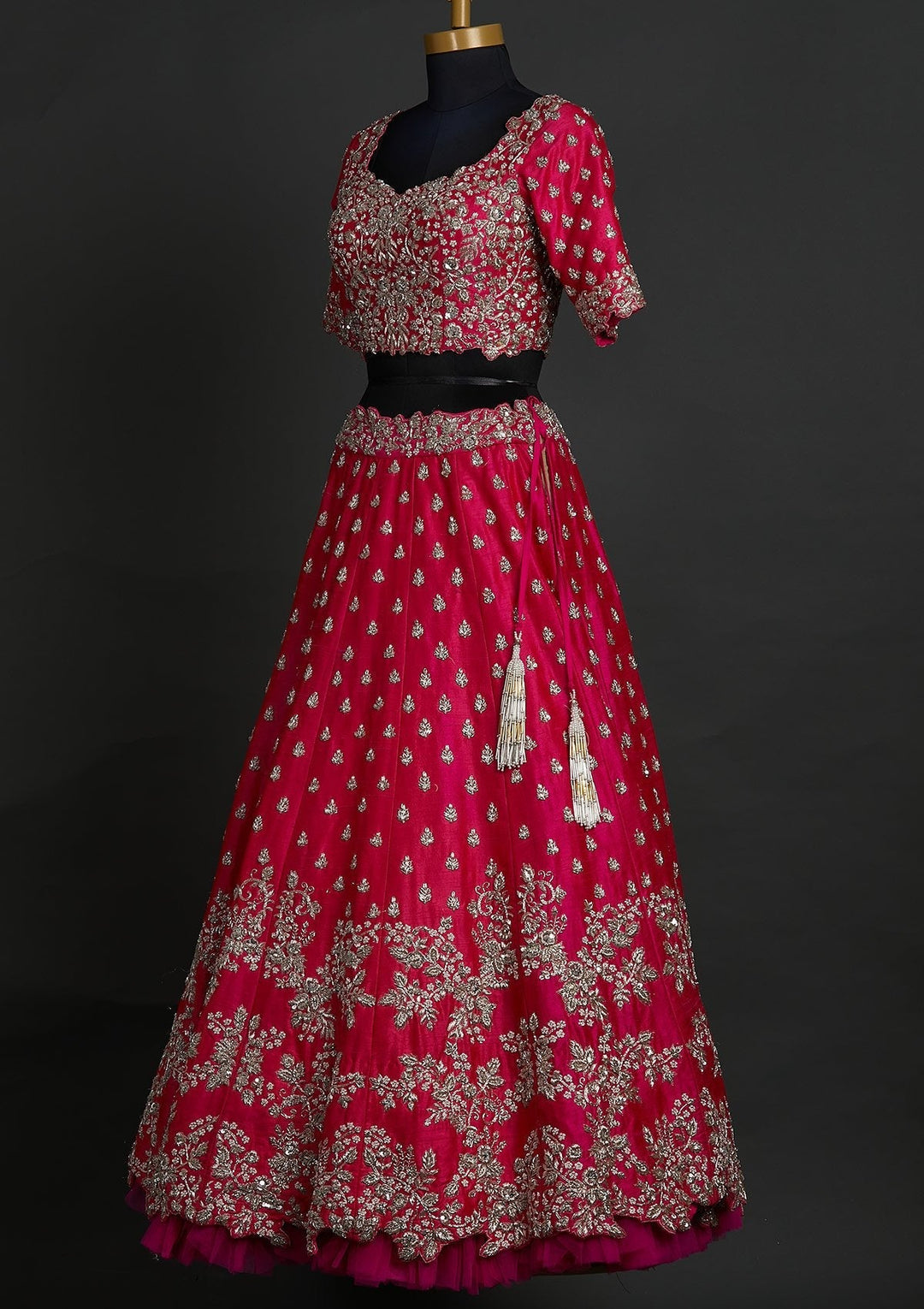 Rani Pink Zardosi Raw Silk Designer Lehenga - koskii