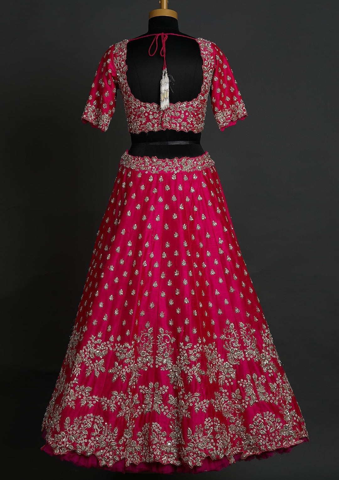 Rani Pink Zardosi Raw Silk Designer Lehenga - koskii