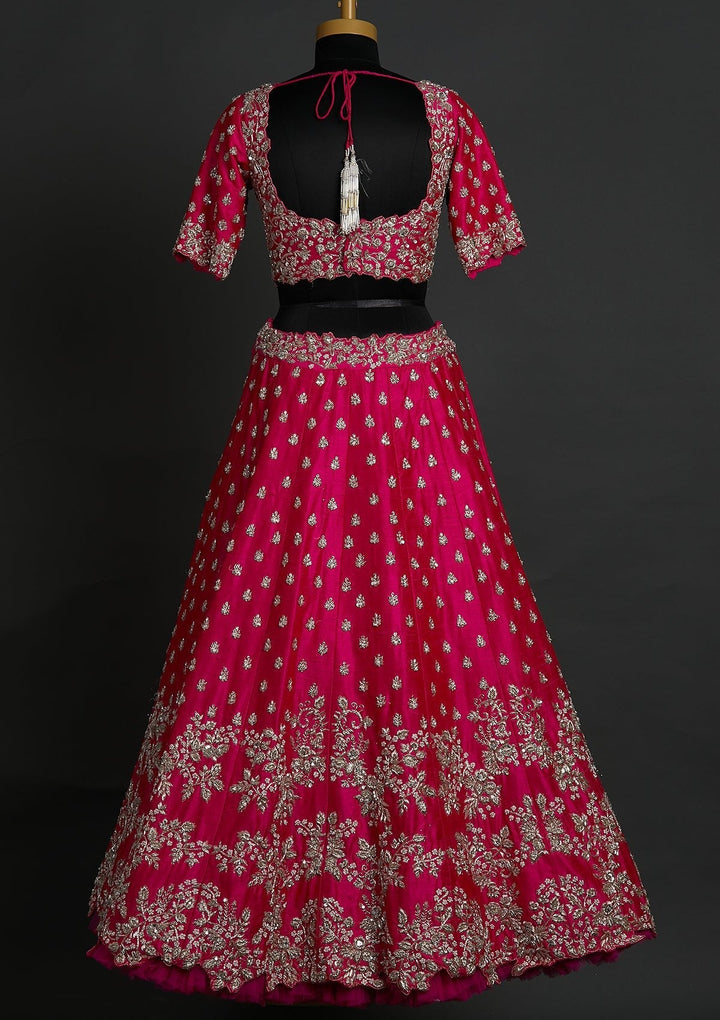 Rani Pink Zardosi Raw Silk Designer Lehenga - koskii