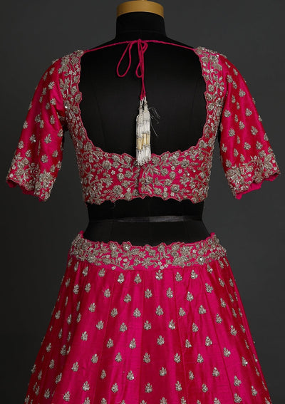 Rani Pink Zardosi Raw Silk Designer Lehenga - koskii