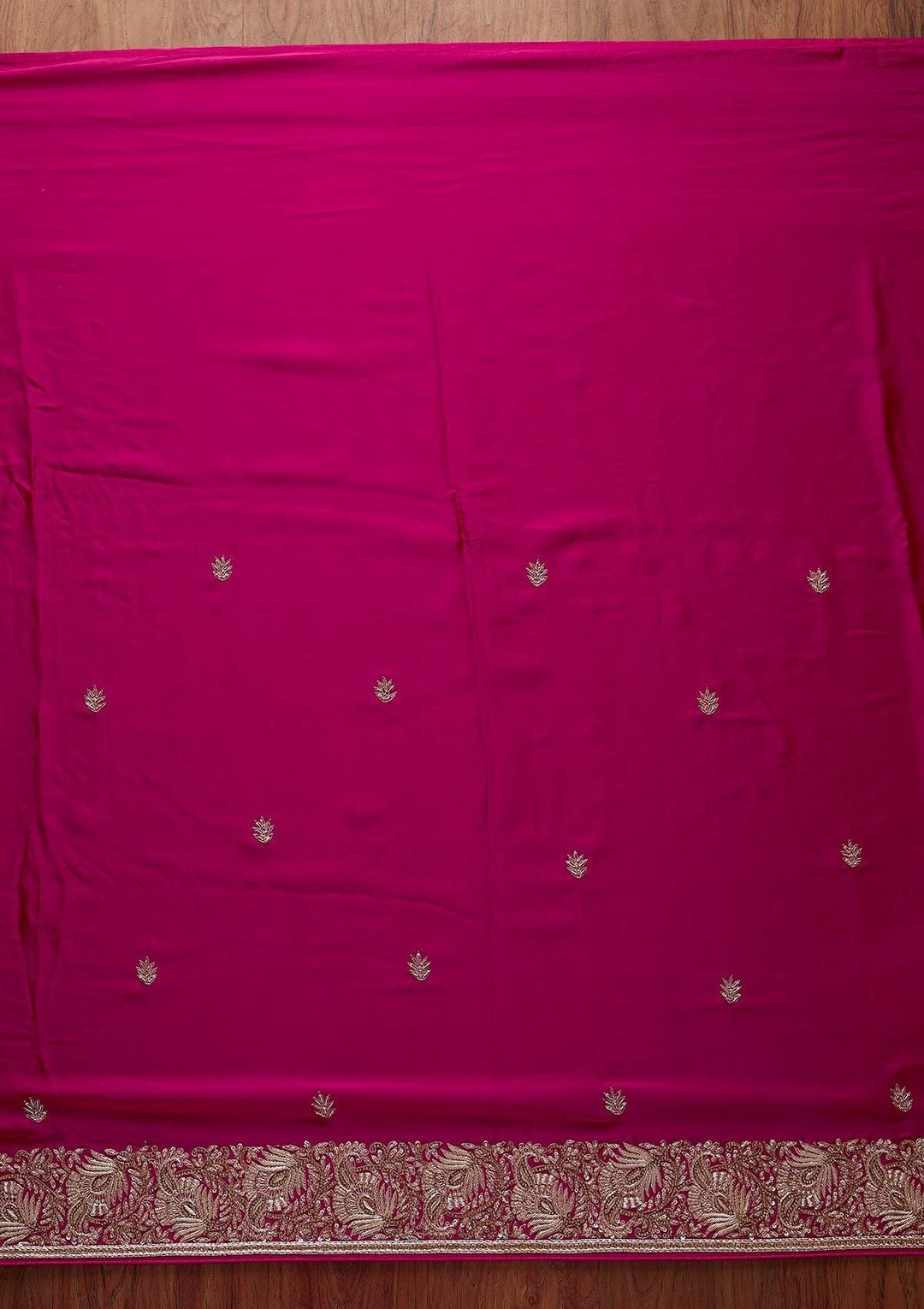 Rani Pink Zardosi Satin Designer Saree - koskii