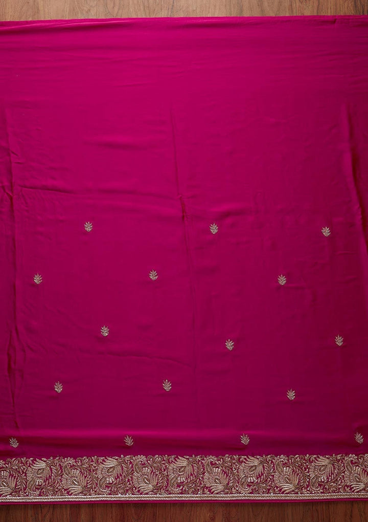 Rani Pink Zardosi Satin Designer Saree - koskii
