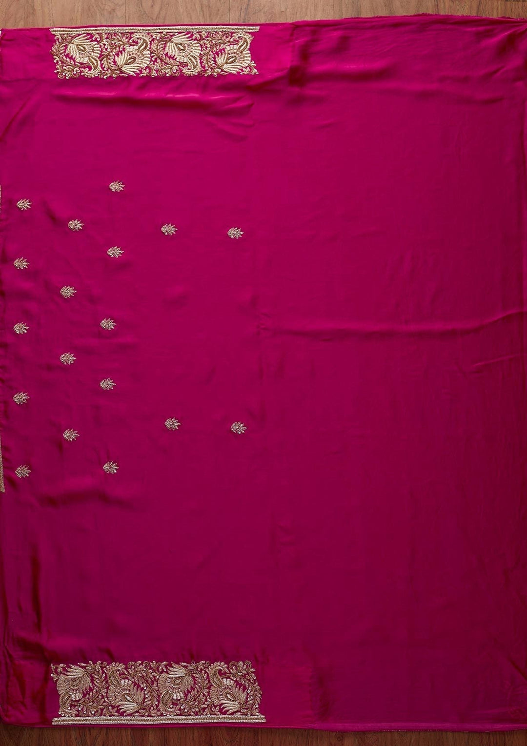Rani Pink Zardosi Satin Designer Saree - koskii