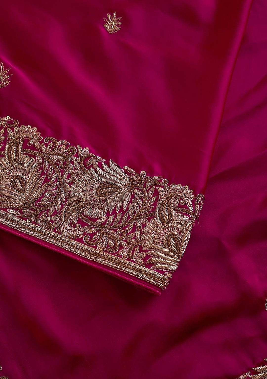 Rani Pink Zardosi Satin Designer Saree - koskii