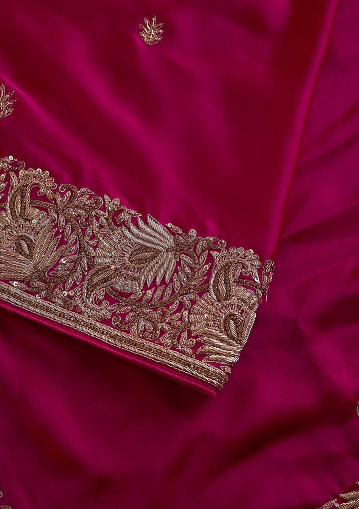 Rani Pink Zardosi Satin Designer Saree - koskii