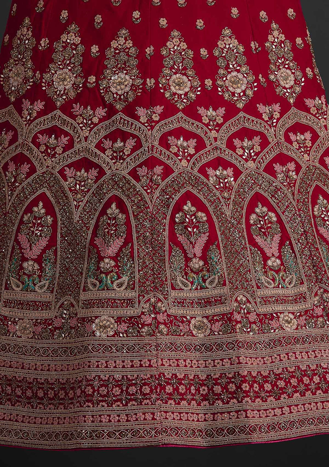Rani Pink Zardosi Velvet Designer Semi-Stitched Lehenga - koskii