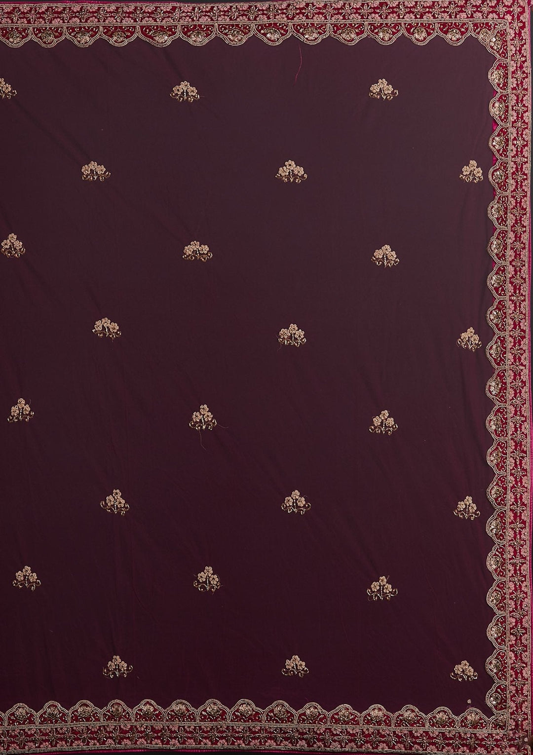 Rani Pink Zardosi Velvet Designer Semi-Stitched Lehenga - koskii