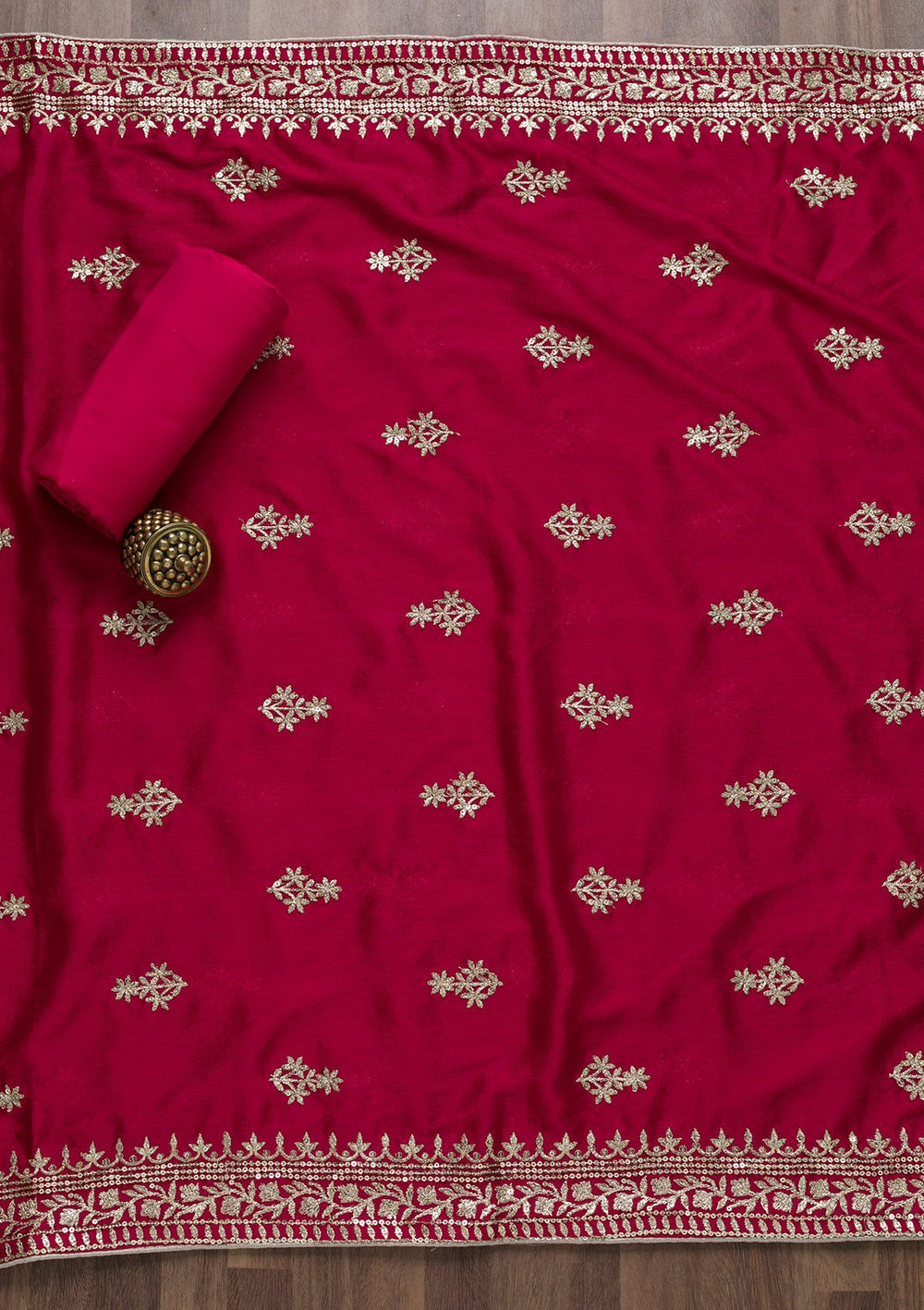 Rani Pink Zariwork Art Silk Semi-Stitched Salwar Suit-Koskii