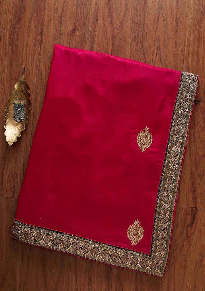 Rani Pink Zariwork Art Silk Designer Saree - koskii