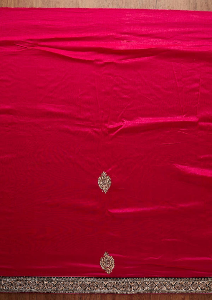 Rani Pink Zariwork Art Silk Designer Saree - koskii