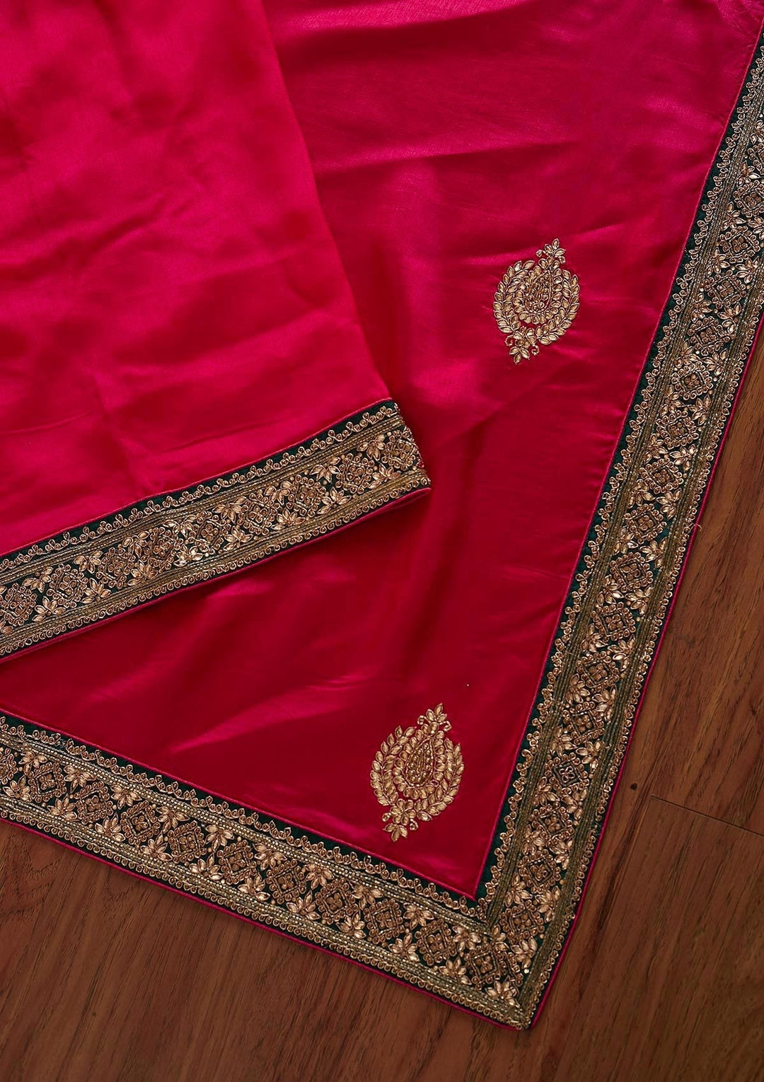 Rani Pink Zariwork Art Silk Designer Saree - koskii