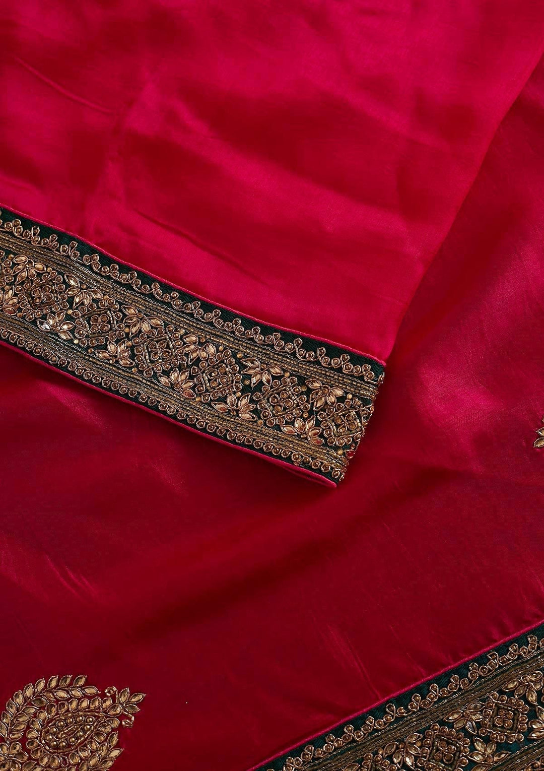 Rani Pink Zariwork Art Silk Designer Saree - koskii