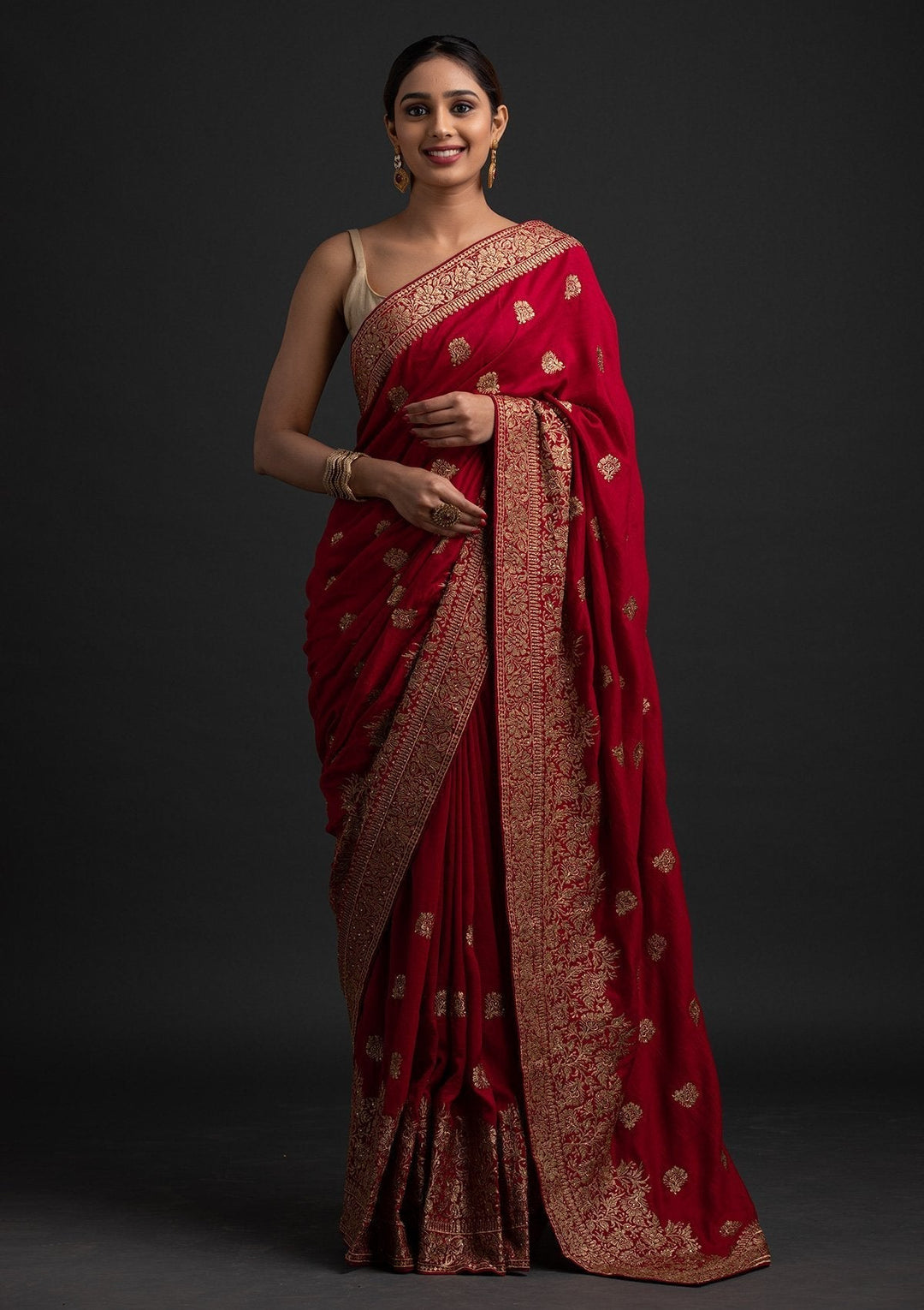 Rani Pink Zariwork Art Silk Designer Saree - koskii