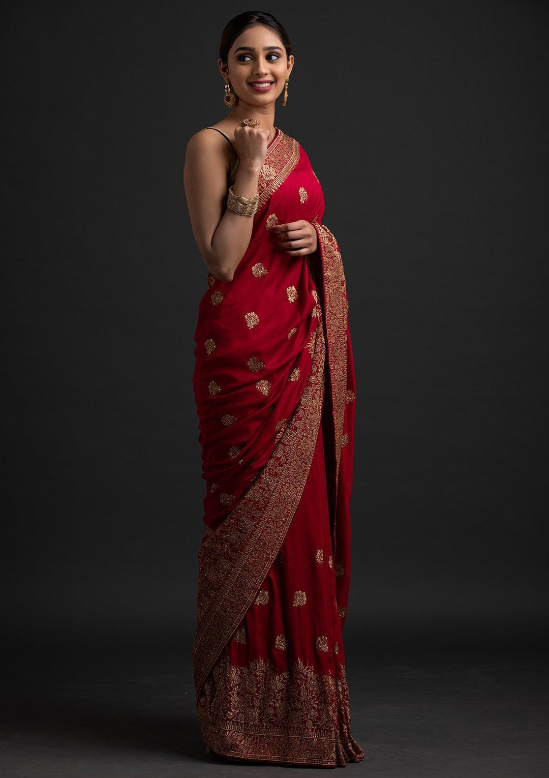Rani Pink Zariwork Art Silk Designer Saree - koskii