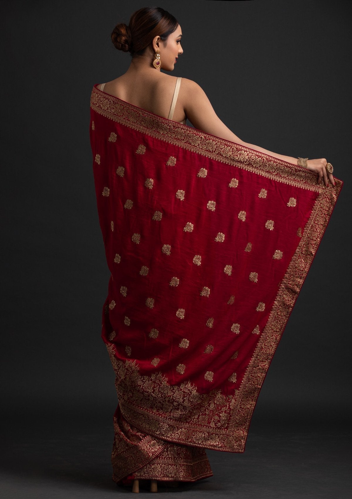 Rani Pink Zariwork Art Silk Designer Saree - koskii