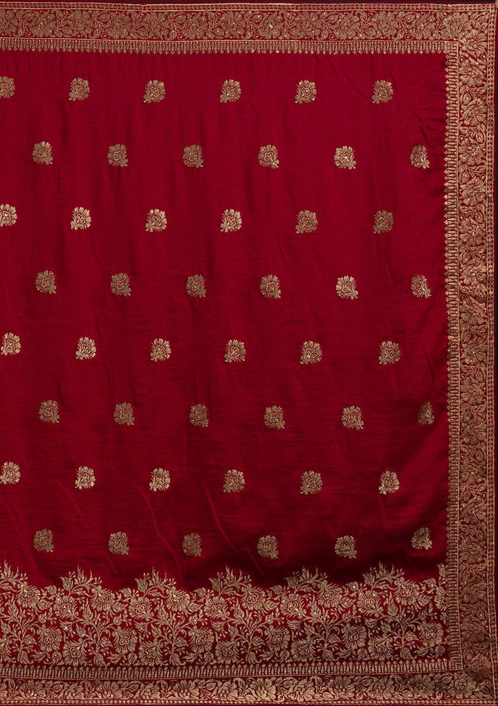 Rani Pink Zariwork Art Silk Designer Saree - koskii