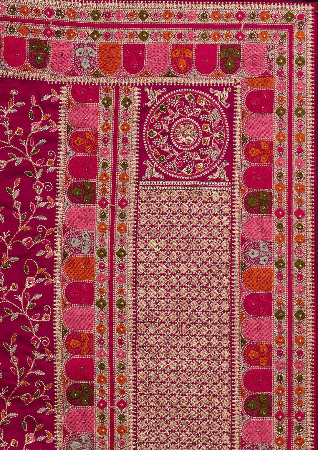 Rani Pink Zariwork Art Silk Designer Saree - Koskii