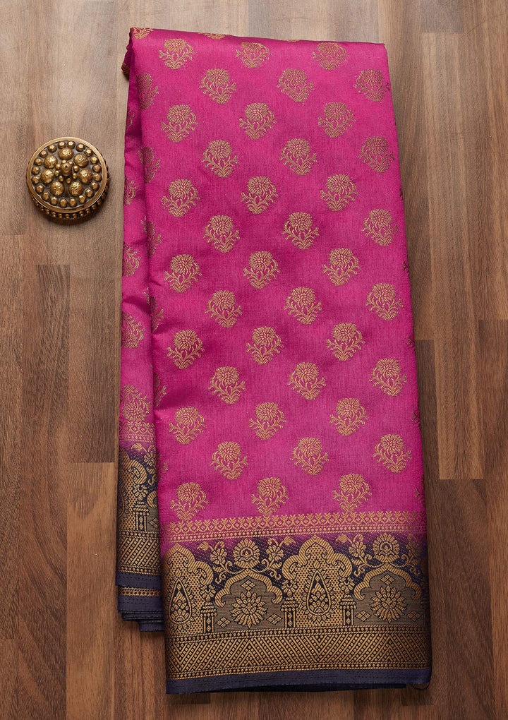 Rani Pink Zariwork Art Silk Saree-Koskii