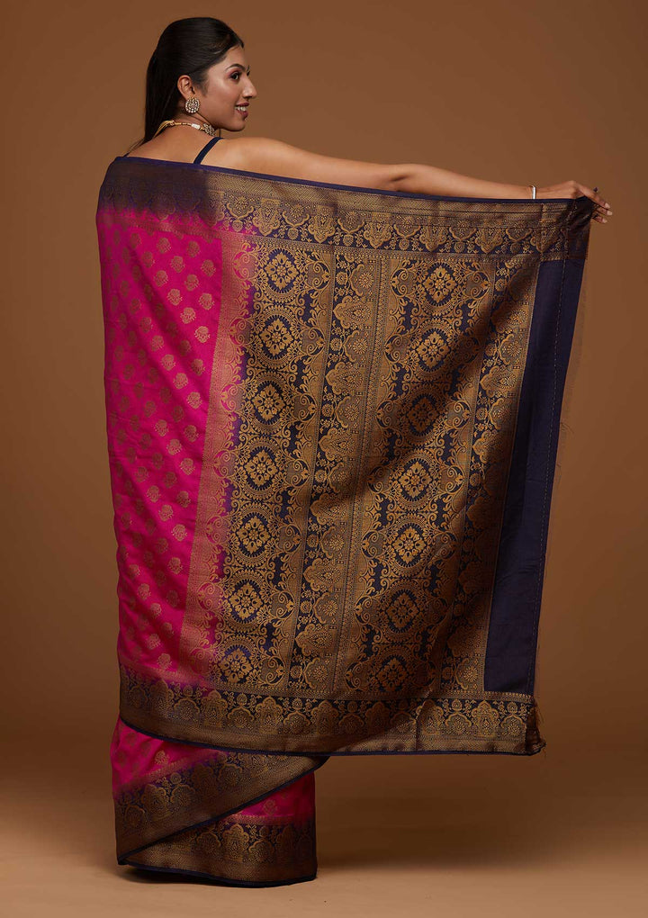 Rani Pink Zariwork Art Silk Saree-Koskii