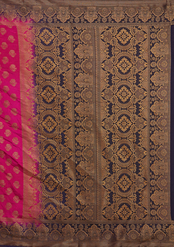 Rani Pink Zariwork Art Silk Saree-Koskii