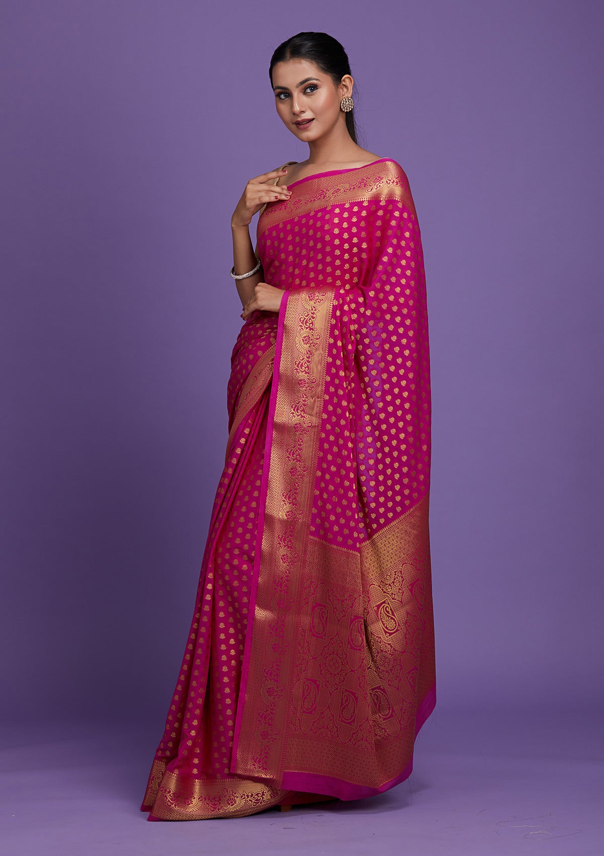Rani Pink Zariwork Art Silk Saree-Koskii