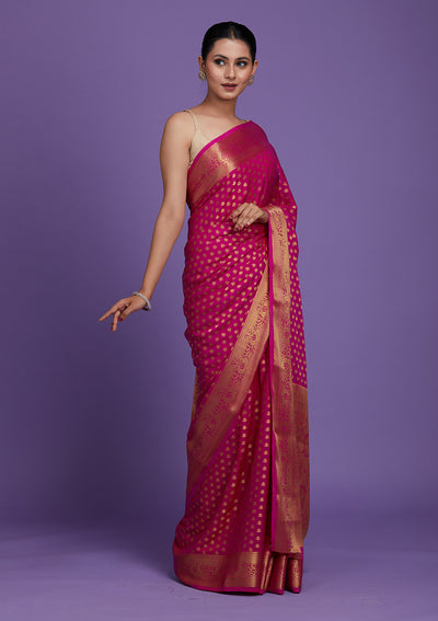 Rani Pink Zariwork Art Silk Saree-Koskii
