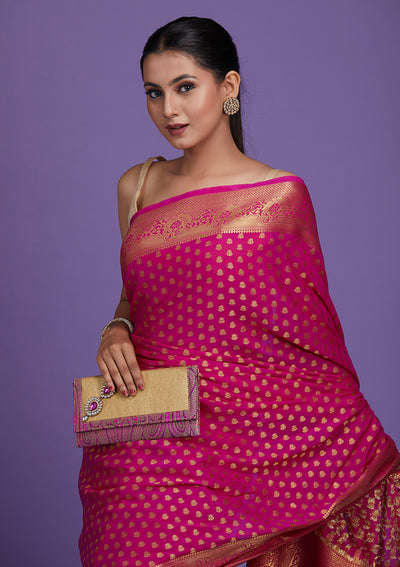 Rani Pink Zariwork Art Silk Saree-Koskii