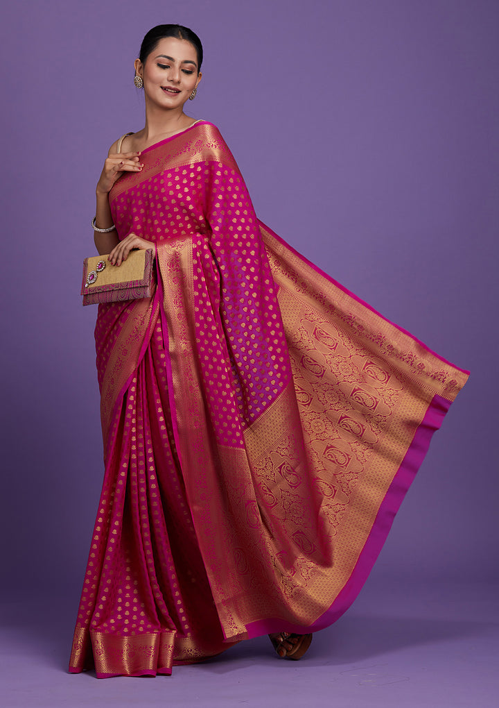 Rani Pink Zariwork Art Silk Saree-Koskii