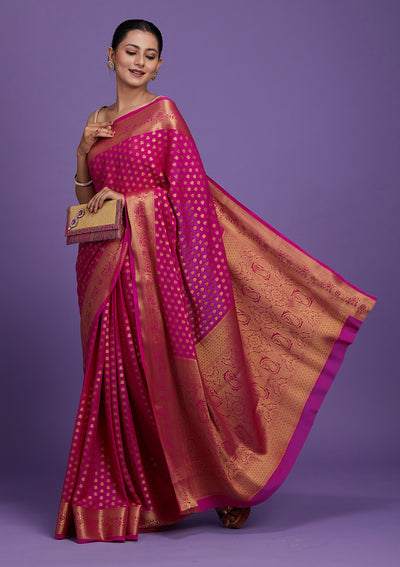 Rani Pink Zariwork Art Silk Saree-Koskii