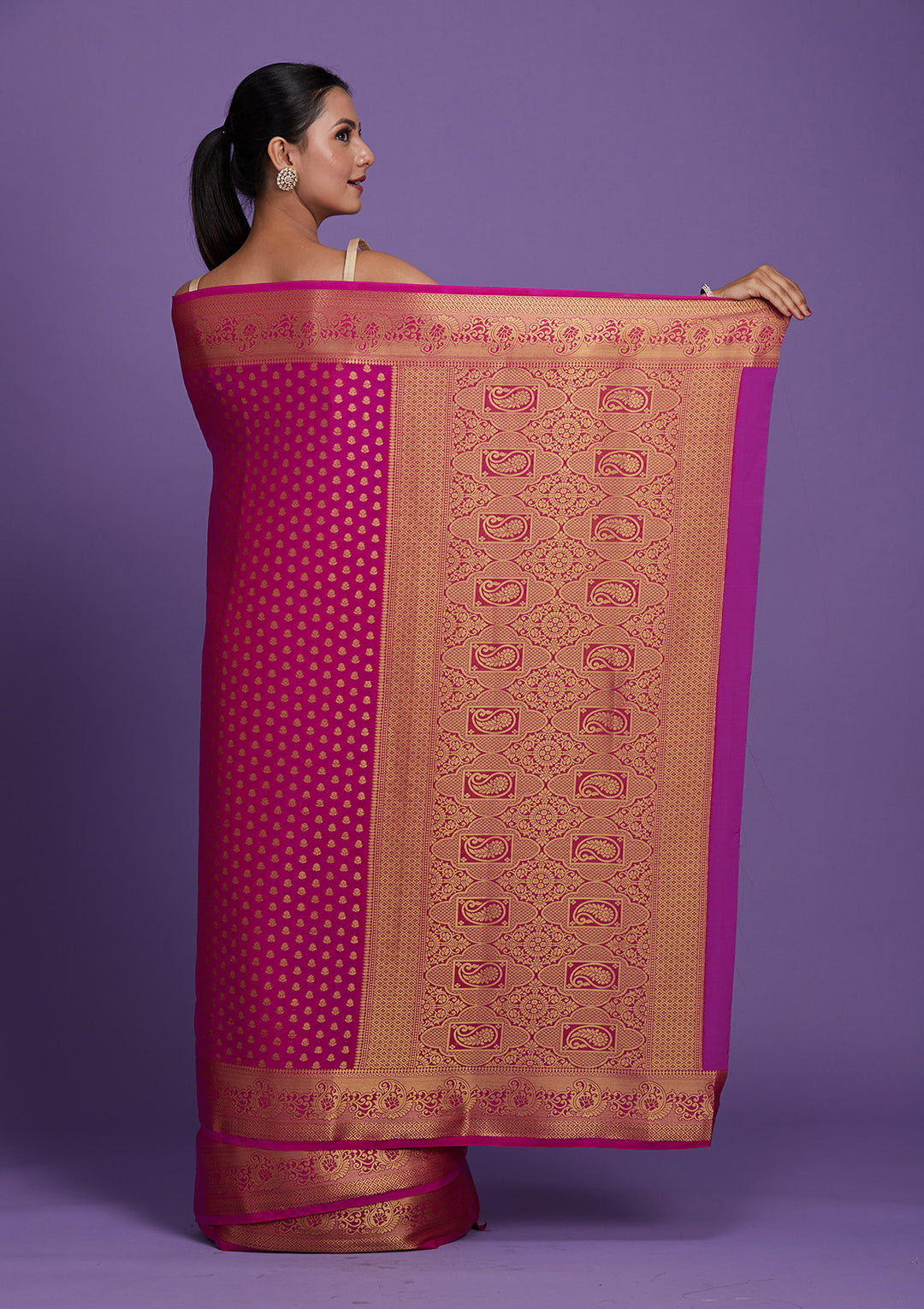 Rani Pink Zariwork Art Silk Saree-Koskii