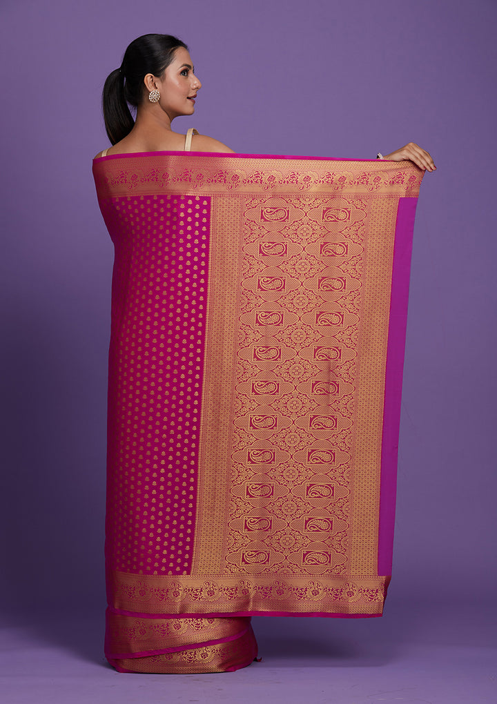 Rani Pink Zariwork Art Silk Saree-Koskii