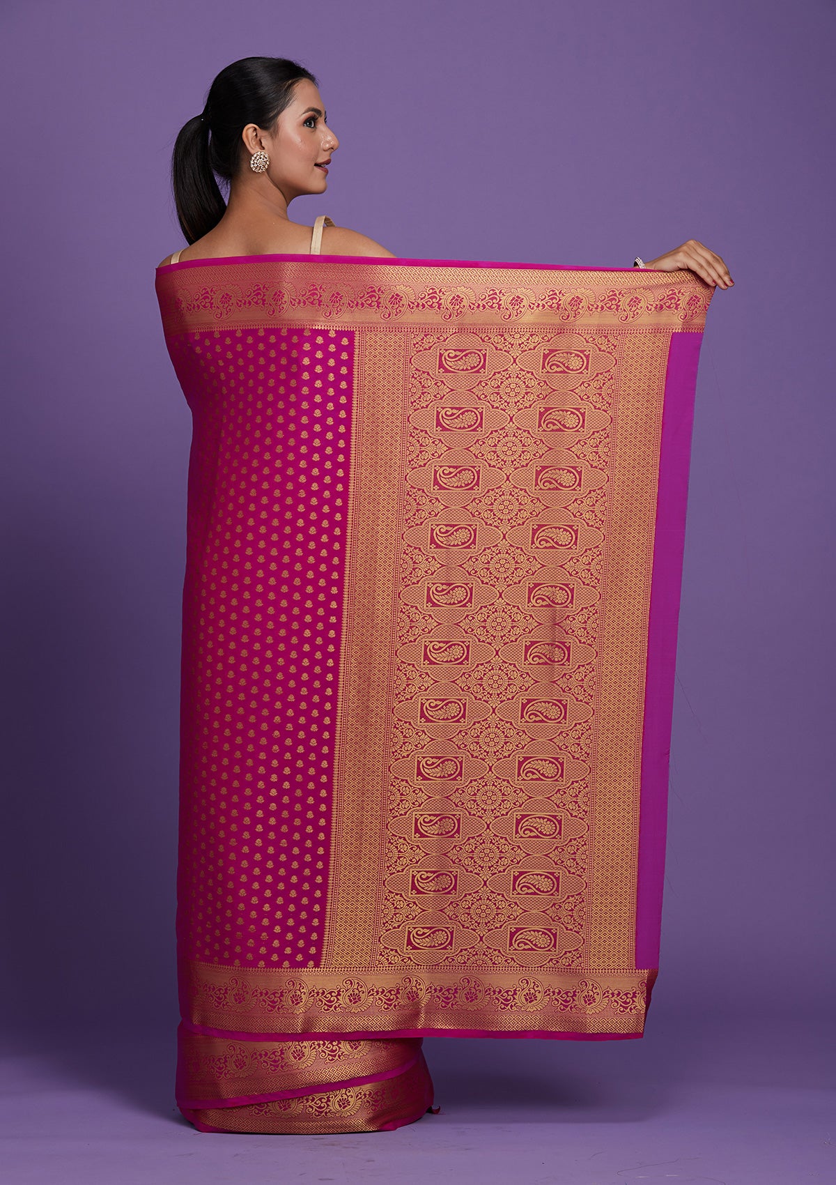 Rani Pink Zariwork Art Silk Saree-Koskii