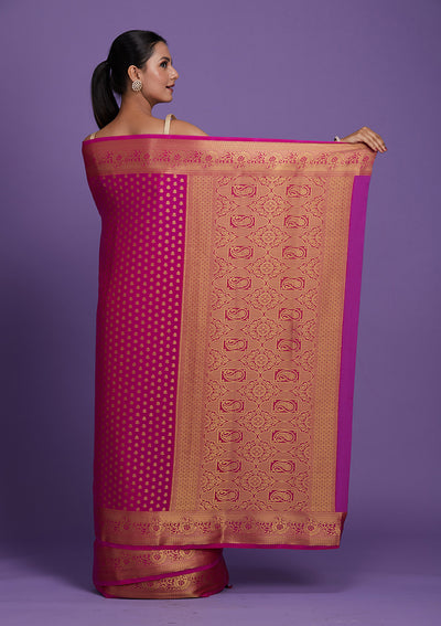 Rani Pink Zariwork Art Silk Saree-Koskii