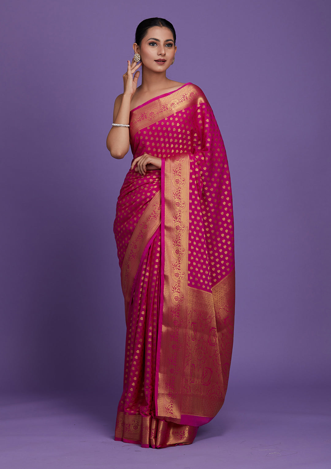Rani Pink Zariwork Art Silk Saree-Koskii