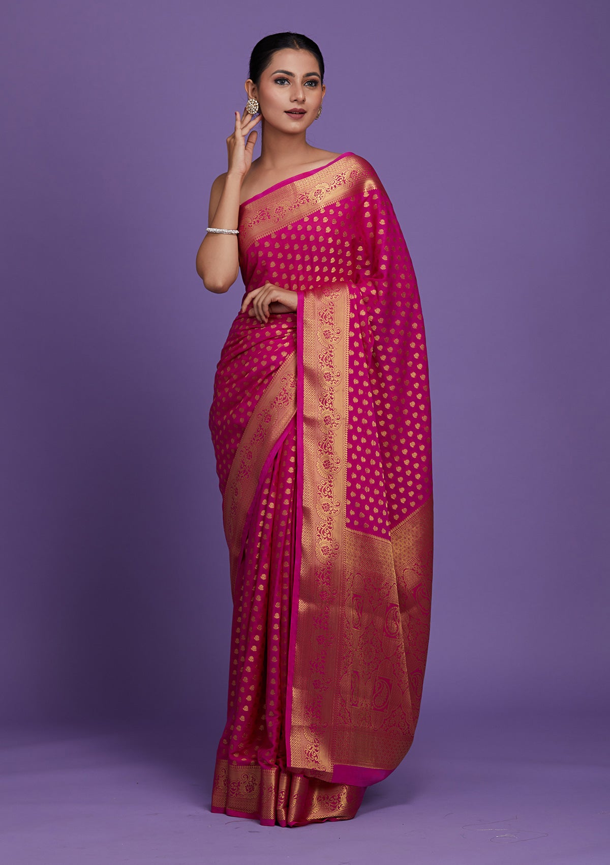 Rani Pink Zariwork Art Silk Saree-Koskii