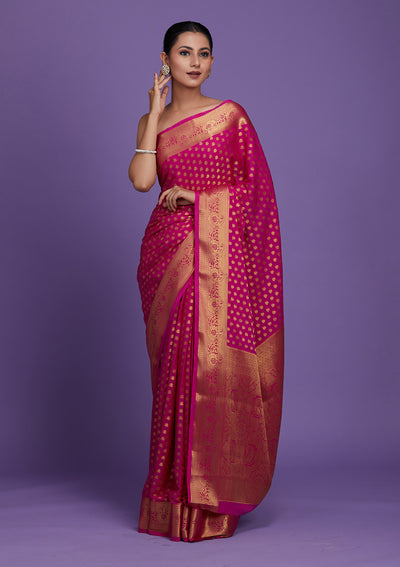 Rani Pink Zariwork Art Silk Saree-Koskii