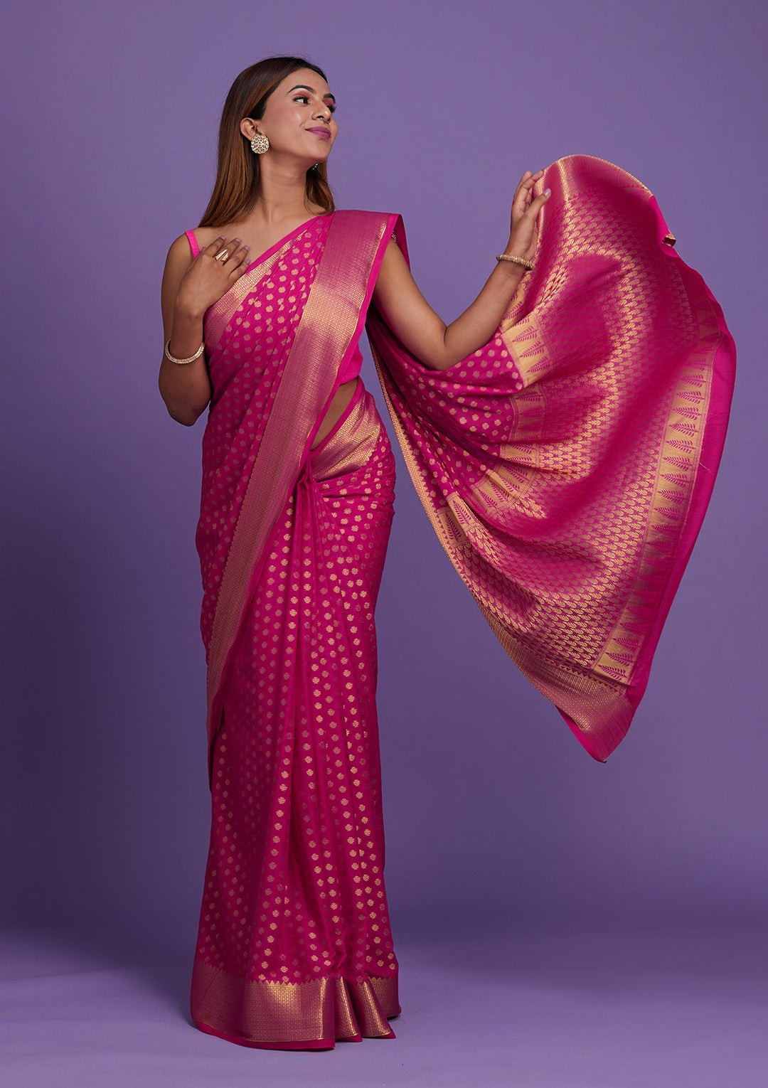 Rani Pink Zariwork Art Silk Saree-Koskii