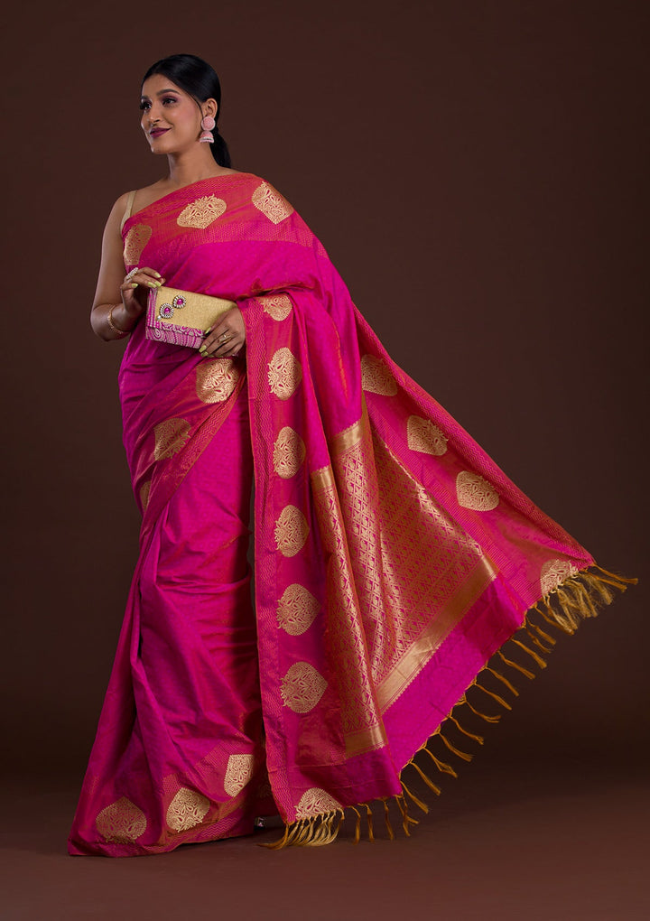 Rani Pink Zariwork Art Silk Saree-Koskii
