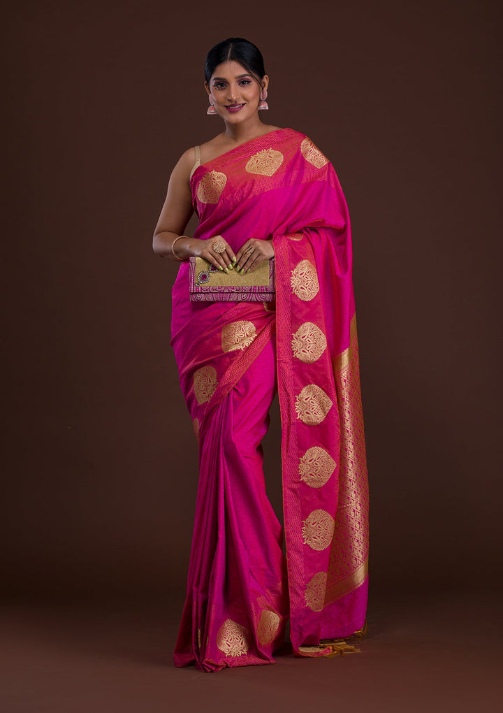 Rani Pink Zariwork Art Silk Saree-Koskii
