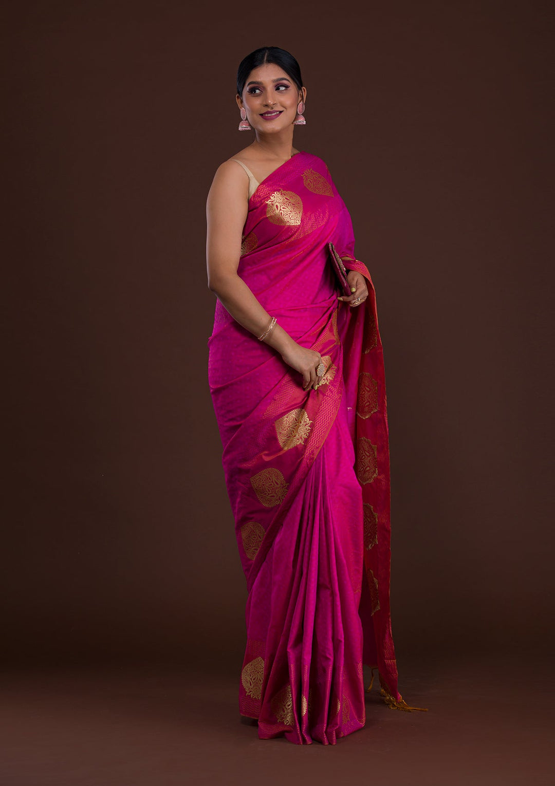 Rani Pink Zariwork Art Silk Saree-Koskii