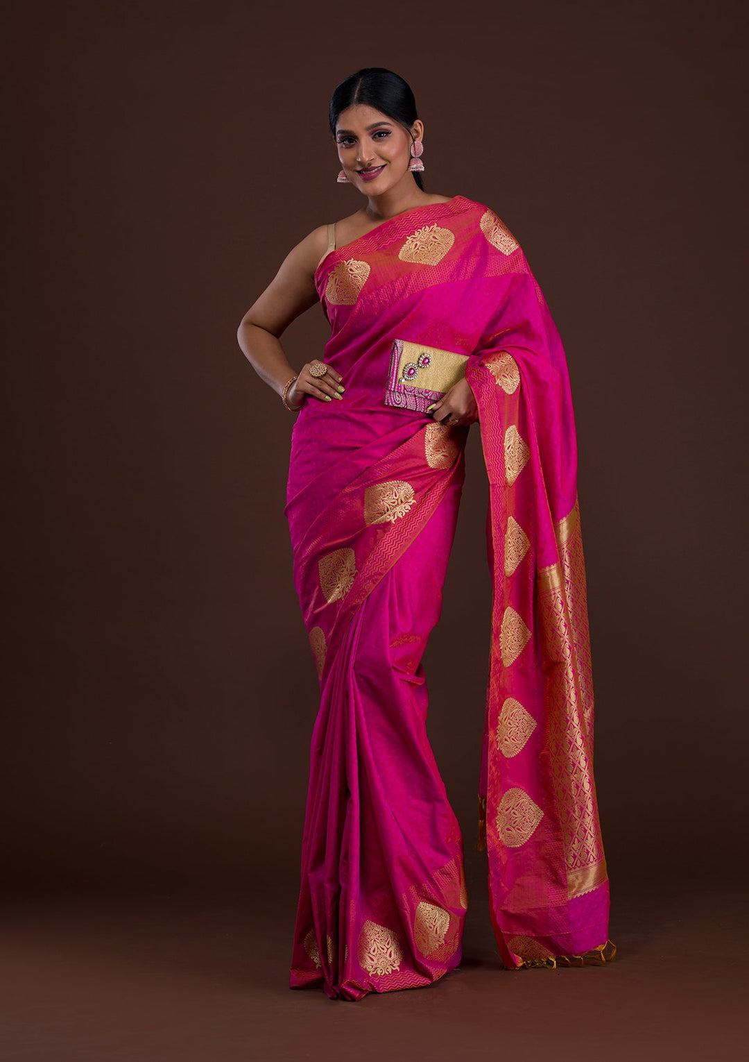 Rani Pink Zariwork Art Silk Saree-Koskii