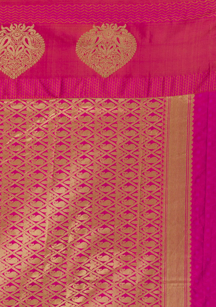 Rani Pink Zariwork Art Silk Saree-Koskii