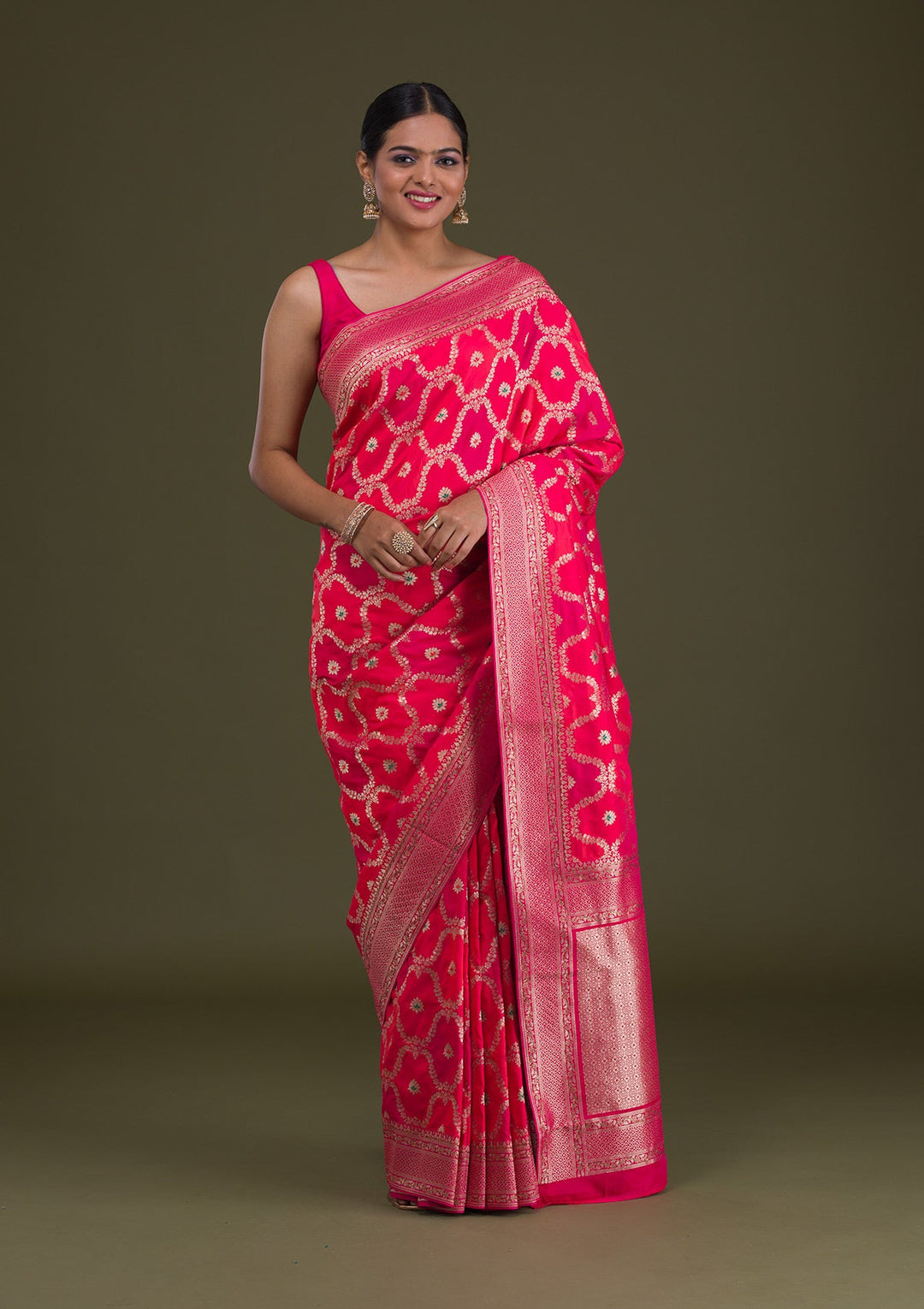 Rani Pink Zariwork Art Silk Saree-Koskii