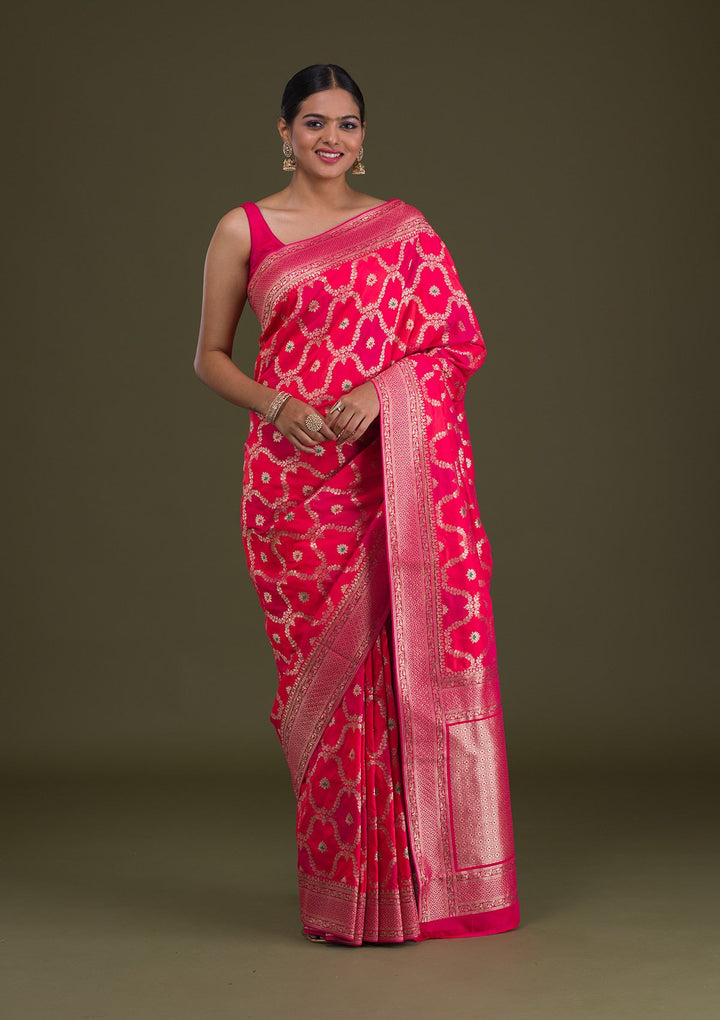 Rani Pink Zariwork Art Silk Saree-Koskii