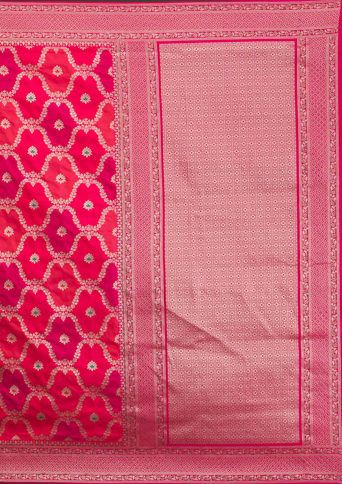 Rani Pink Zariwork Art Silk Unstitched Saree-Koskii