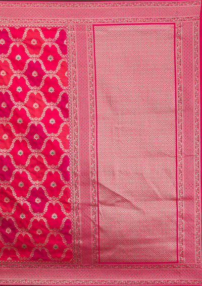 Rani Pink Zariwork Art Silk Unstitched Saree-Koskii