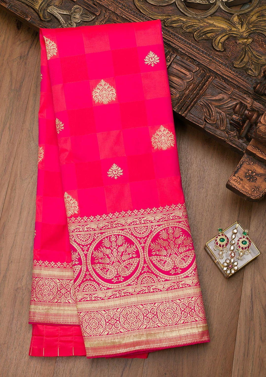 Rani Pink Zariwork Art Silk Saree-Koskii