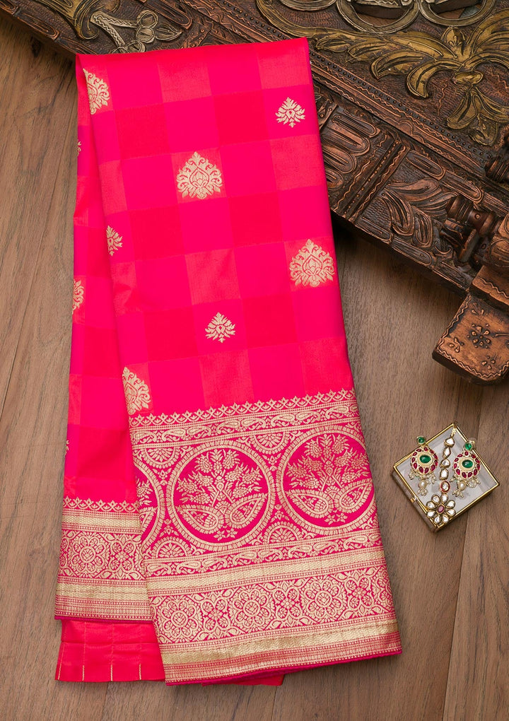 Rani Pink Zariwork Art Silk Saree-Koskii