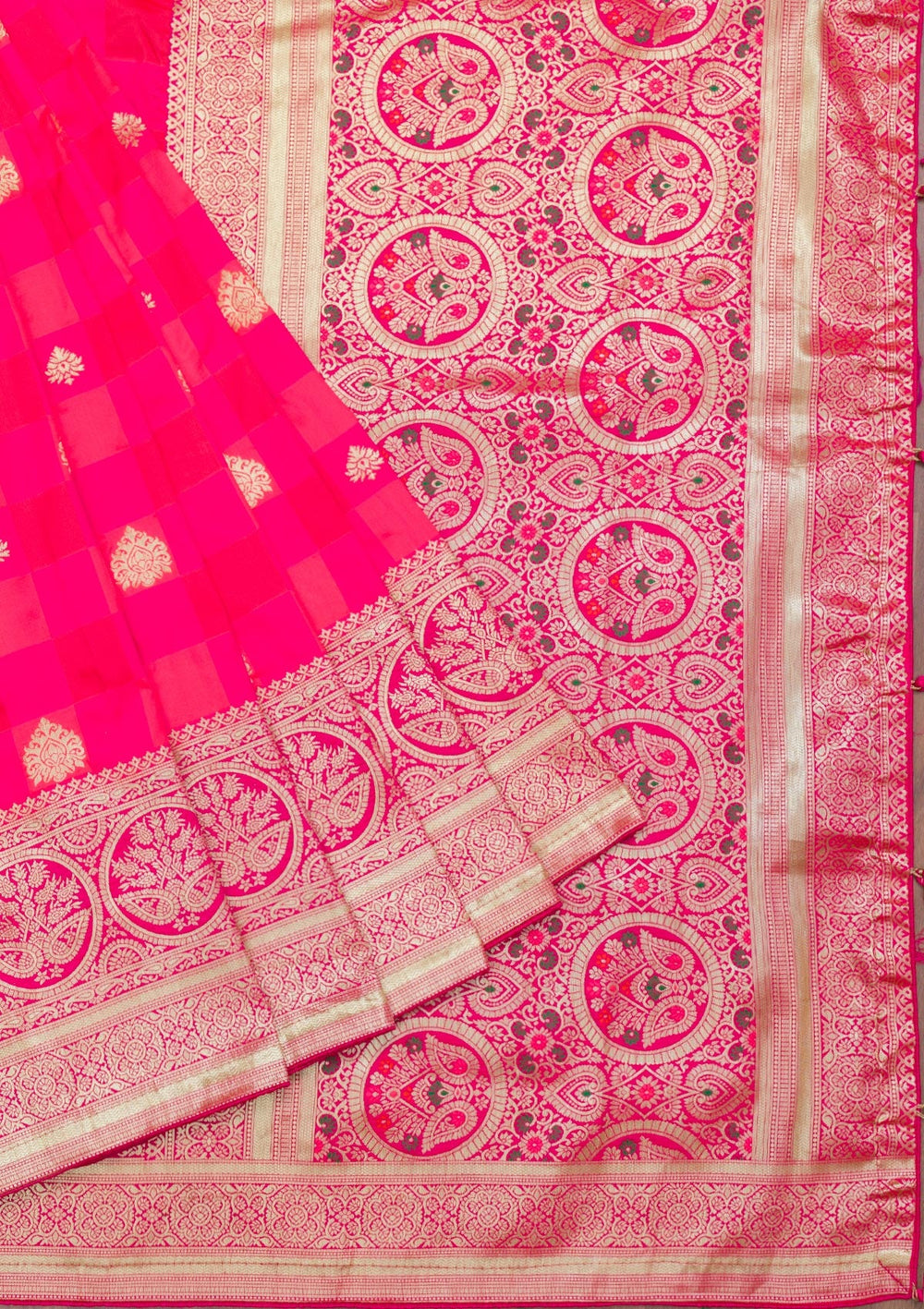 Rani Pink Zariwork Art Silk Saree-Koskii